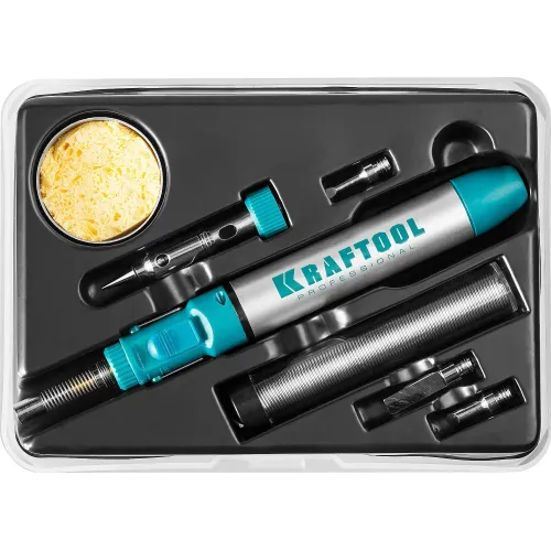 KRAFTOOL SolderGas, 70 B, 30 - 70 Вт, 1300°С, горелка, фен, набор 8 в 1, газовый паяльник (55504-H8)