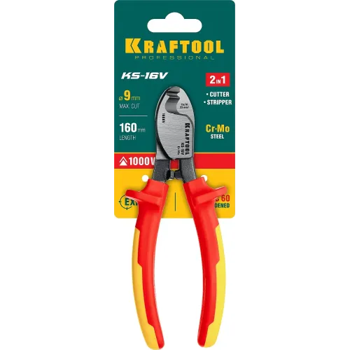 KRAFTOOL KS-16V, 1000 В, d 9мм, 160мм, диэлектрический кабелерез (23333-16V)
