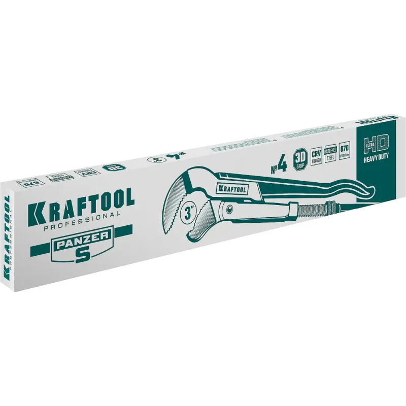 KRAFTOOL PANZER-S, №4, 3″, 670 мм, трубный ключ с изогнутыми губками (2733-30)