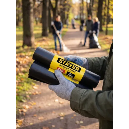 Stayer HEAVY DUTY, 240 л, 10 шт, черные, особопрочные, строительные мусорные мешки (39157-240)