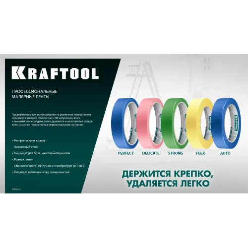 KRAFTOOL #200 Delicate 25 мм х 30 м, для деликатных и недавно окрашенных поверхностей, малярная лента (12102-25)