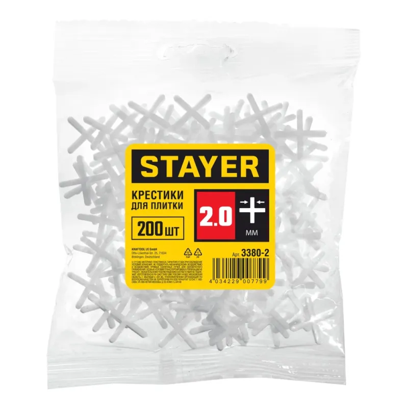 STAYER 2 мм, 200 шт, крестики для плитки (3380-2)