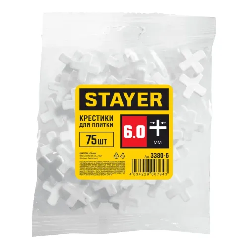 STAYER 6 мм, 75 шт, крестики для плитки (3380-6)