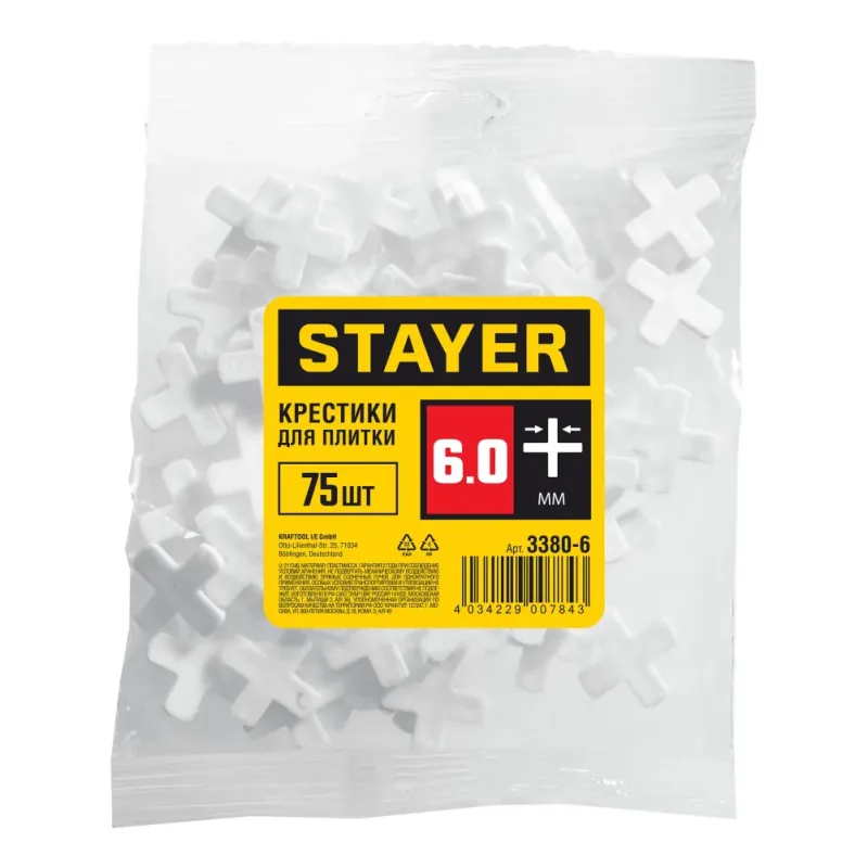 STAYER 6 мм, 75 шт, крестики для плитки (3380-6)