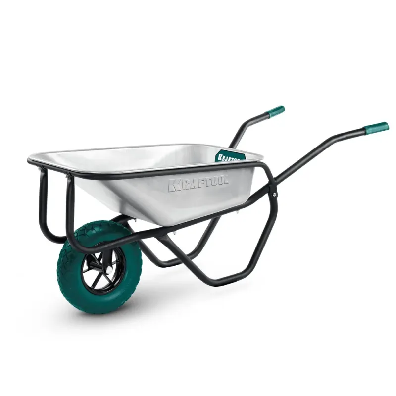 KRAFTOOL MAXDrive-1 110л, 260 кг, одноколесная, с трубным усилителем, кузов 0,9 мм, полиуретановое колесо, тачка строительная (39862)