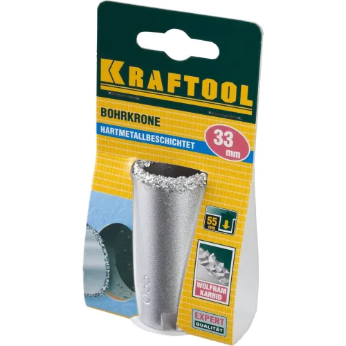KRAFTOOL 33 мм, L 55 мм, карбид вольфрама, коронка кольцевая (33401-33)