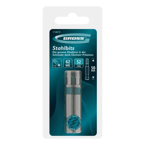Бита Torx 15х50мм, сталь S2, шестигр., 2 шт. Gross