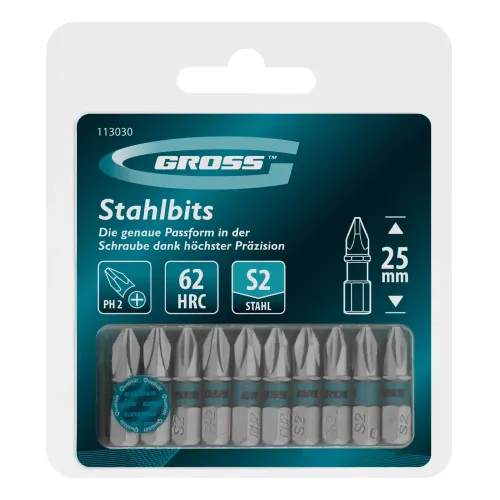 Бита PH2х25мм, сталь S2, шестигр., 10 шт. Gross