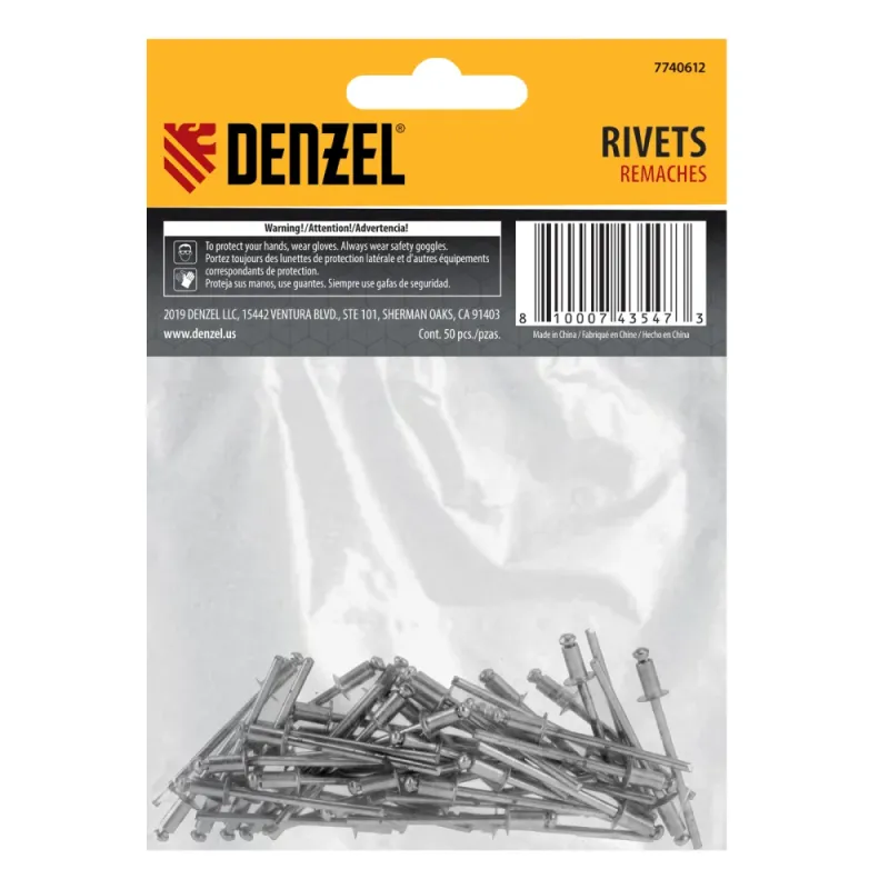Заклепки алюминиевые, 1/8"-1/4", 3 х 6 мм, 50 шт Denzel