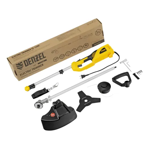 Триммер электрический TE-1200, 1200 Вт, 380 мм, катушка + диск, разборная штанга Denzel