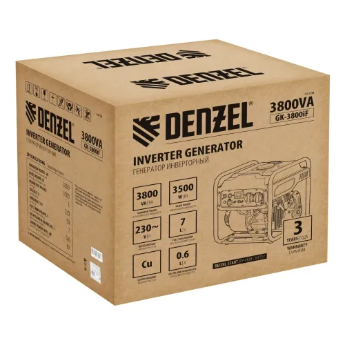 Генератор инверторный GK-3800iF, 3,8 кВт, 230 В, ручной старт DENZEL