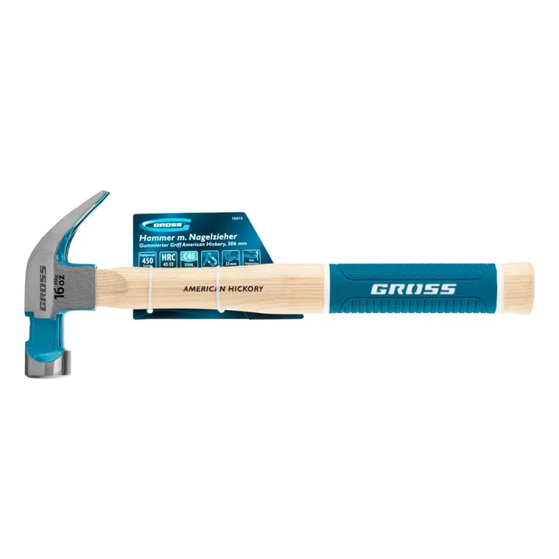 Молоток-гвоздодер,450 г, угол 45, магнит, обрезиненная рукоятка AMERICAN HICKORY  GROSS