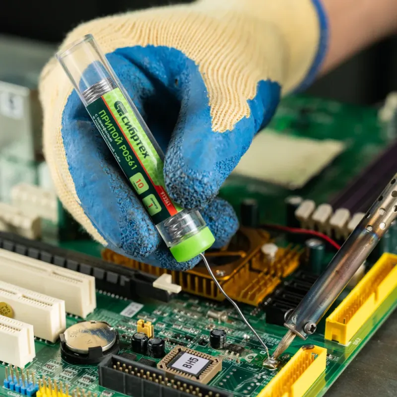 Припой с канифолью, D 1 мм, 10 г, POS61, в пластмассовой тубе Сибртех