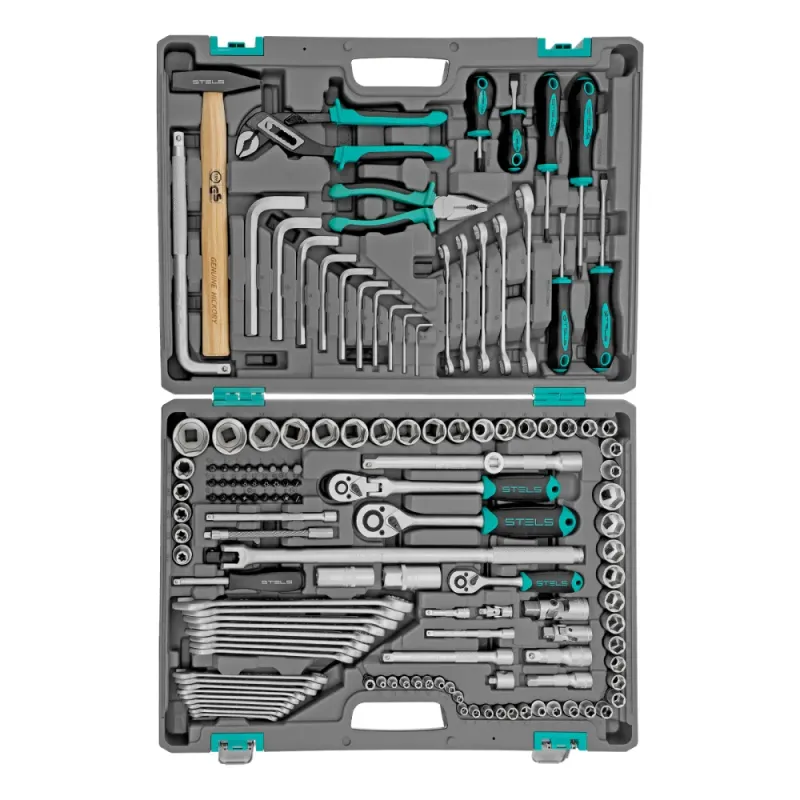 Набор инструментов, 1/2",3/8", 1/4", CrV, пластиковый кейс 142 предмета Stels