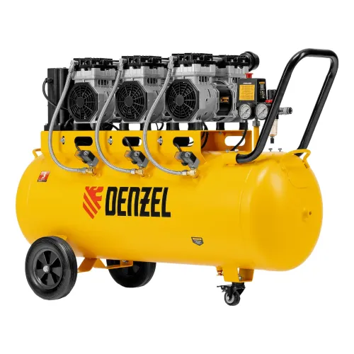 Компрессор безмаслянный малошумный DLS 2250/100, 2250 Вт, 3х750, 100 л, 410 л/мин блок упр Denzel