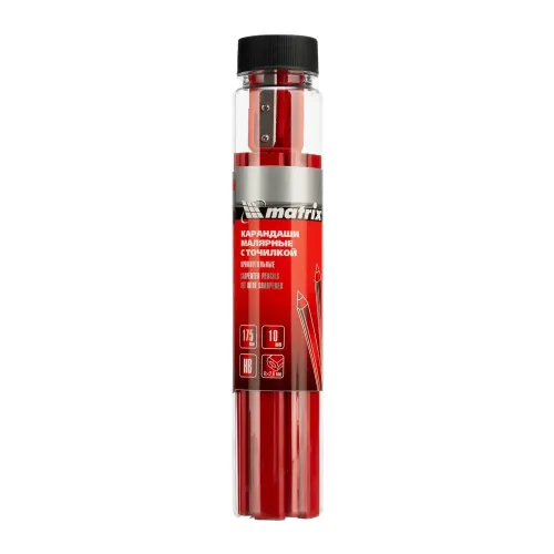Набор карандашей малярных прямоугольных с точилкой в тубе, 175мм, 10шт Matrix