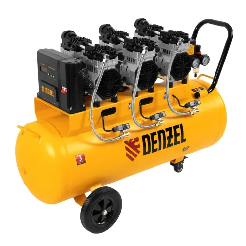 Компрессор безмаслянный малошумный DLS 2250/100, 2250 Вт, 3х750, 100 л, 410 л/мин блок упр Denzel