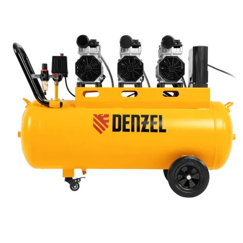 Компрессор безмаслянный малошумный DLS 2250/100, 2250 Вт, 3х750, 100 л, 410 л/мин блок упр Denzel