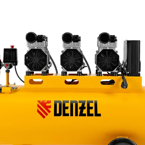 Компрессор безмаслянный малошумный DLS 2250/100, 2250 Вт, 3х750, 100 л, 410 л/мин блок упр Denzel
