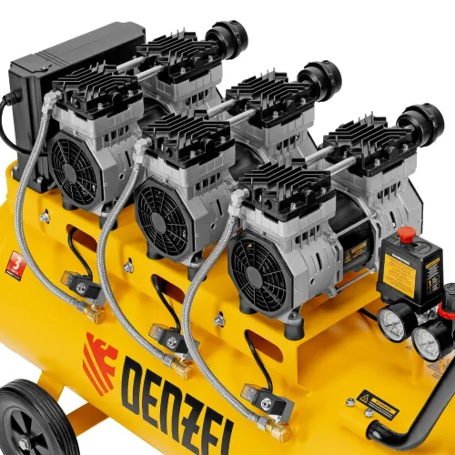 Компрессор безмаслянный малошумный DLS 2250/100, 2250 Вт, 3х750, 100 л, 410 л/мин блок упр Denzel