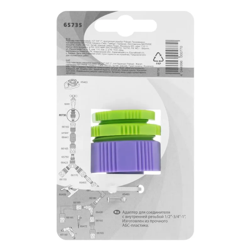 Адаптер пластмассовый, 1/2"-3/4"-1", внутренняя резьба Palisad