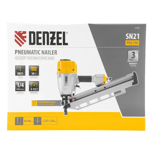 Нейлер пневматический PN2190 для гвоздей SN21 от 50 до 90 мм Denzel