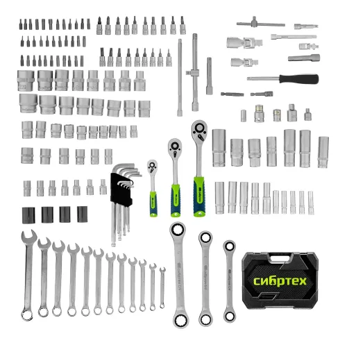 Набор инструментов, 1/2", 3/8", 1/4", пластиковый кейс 160 предм. Сибртех