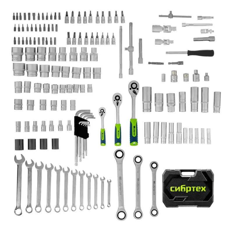 Набор инструментов, 1/2", 3/8", 1/4", пластиковый кейс 160 предм. Сибртех