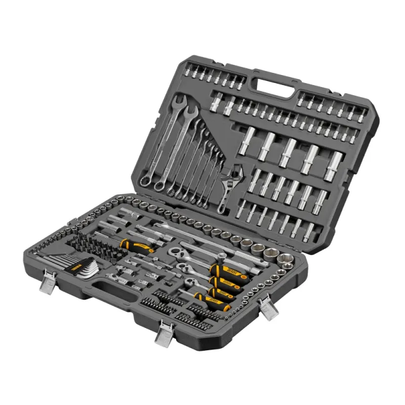 Набор инструментов, 1/2", 1/4", 3/8", CrV, S2, пластиковый кейс, 216 предметов Denzel
