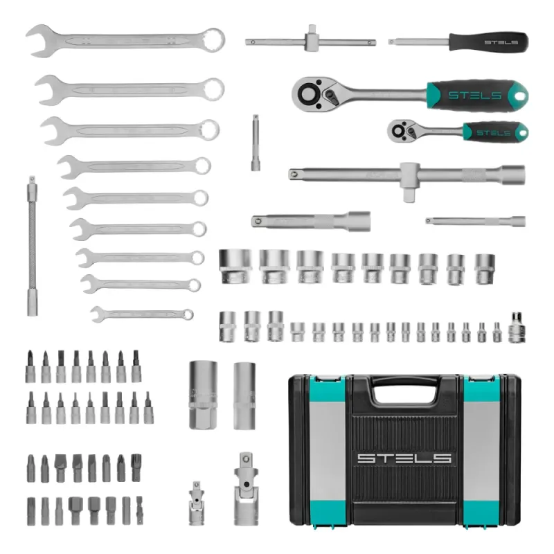 Набор инструментов, 1/2", 1/4", CrV, пластиковый кейс 82 предмета Stels