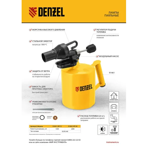 Лампа паяльная ВТ-15, 1,5 л Denzel