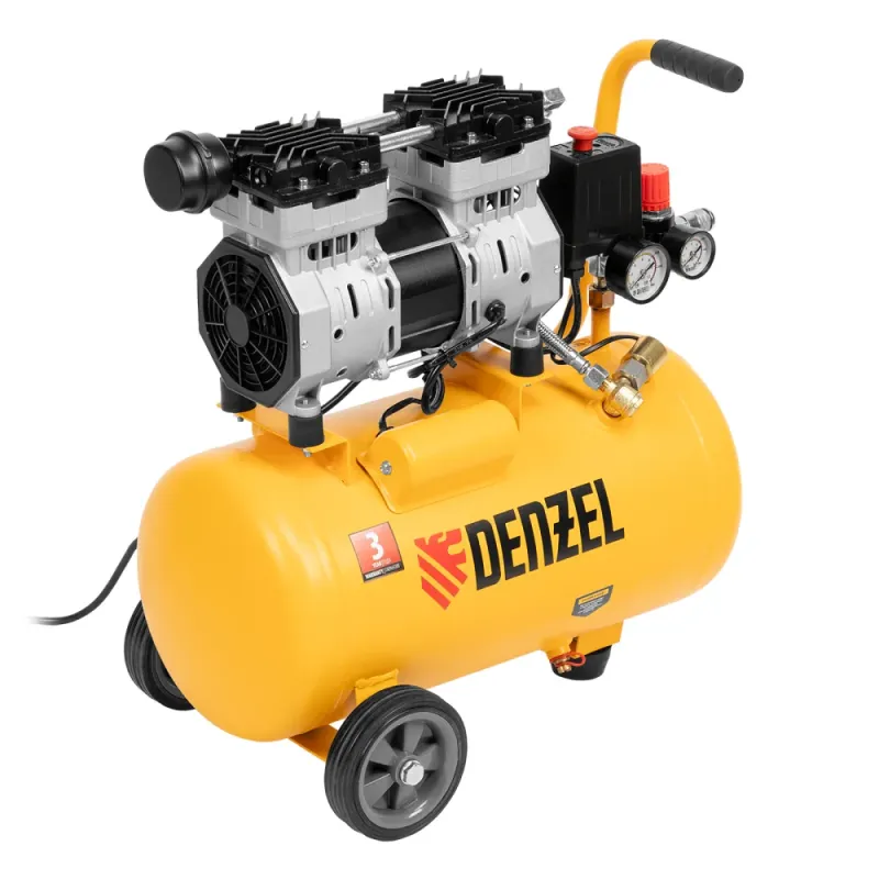 Компрессор DLS950/24 безмаслянный малошумный  950 Вт, 165 л/мин,ресивер 24 л Denzel
