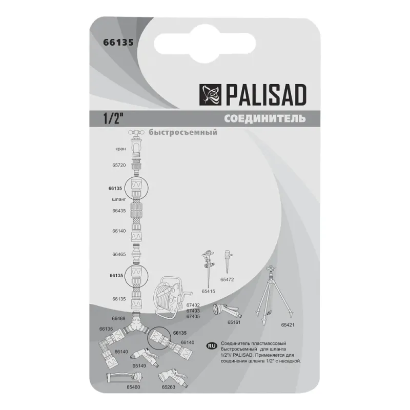 Соединитель пластмассовый быстросъемный для шланга 1/2" Palisad