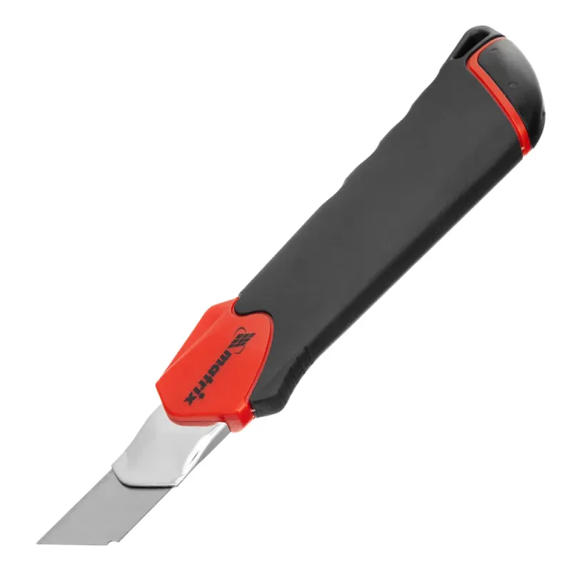 Нож, 18 мм выдвиж. лезвие "QUICK BLADE" мет. направл., двойная фикс., эргоном. двухком.рук. Matrix