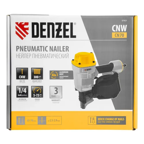 Нейлер пневматический CN70 для гвоздей CNW от 45 до 70 мм Denzel