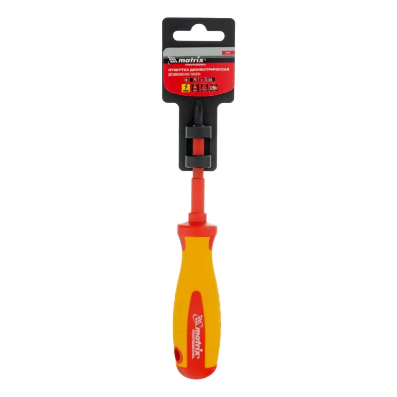 Отвертка Insulated до 1000 В, PH1x75 мм, CrMo, 2к рукоятка Matrix