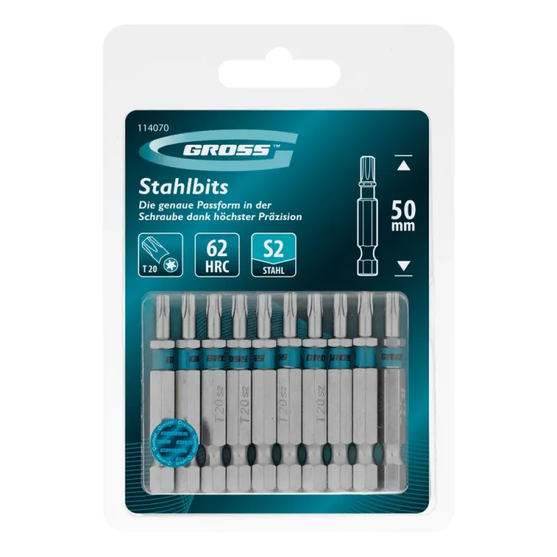 Бита Torx 20х50мм, сталь S2, шестигр., 10 шт. Gross