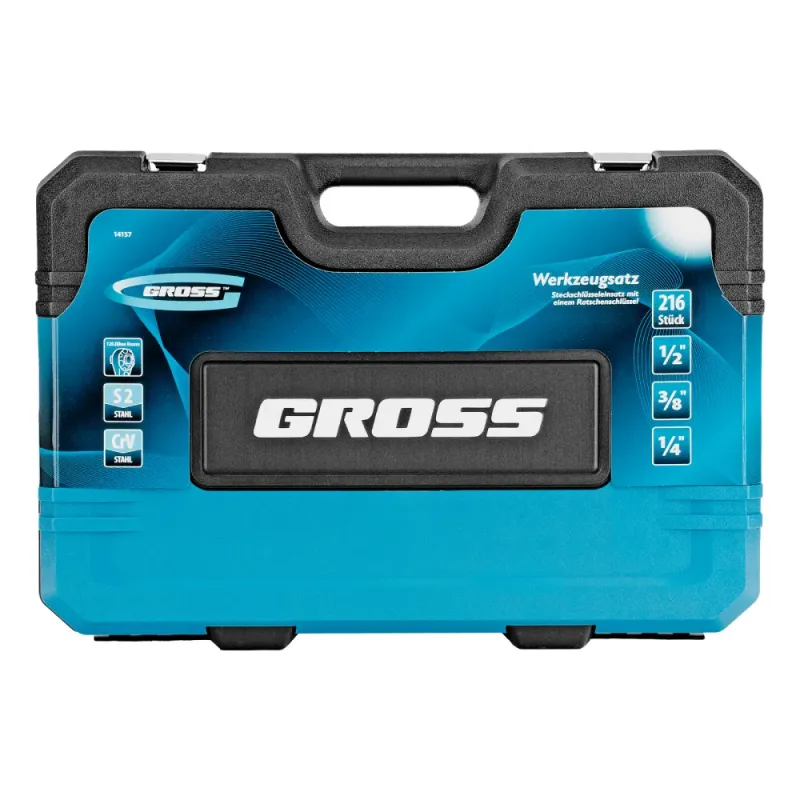 Набор инструментов, 1/2", 3/8", 1/4", CrV, 120 зубьев, 216 предметов Gross