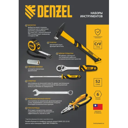 Набор инструментов, 1/2", 1/4", 3/8", CrV, S2, пластиковый кейс, 144 предмета Denzel