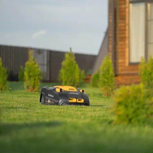 Робот-газонокосилка Grass Master 1000, ультразвуковой датчик, 3 Ач, LCD дисплей, Wi-Fi Denzel
