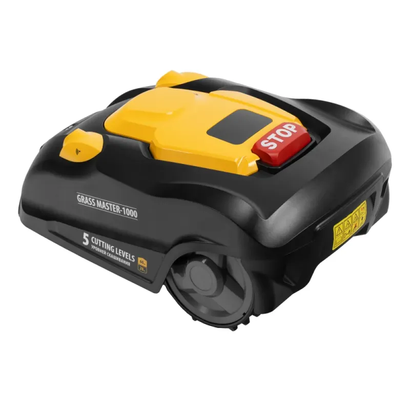 Робот-газонокосилка Grass Master 1000, ультразвуковой датчик, 3 Ач, LCD дисплей, Wi-Fi  Denzel